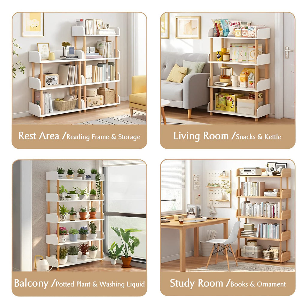 OSCHF 3-Tier Wooden Open Bookcase - Modern Display Bookshelf with Top Edge and Solid Wood Frame for Home and Office, Storage Cabinet, Oak