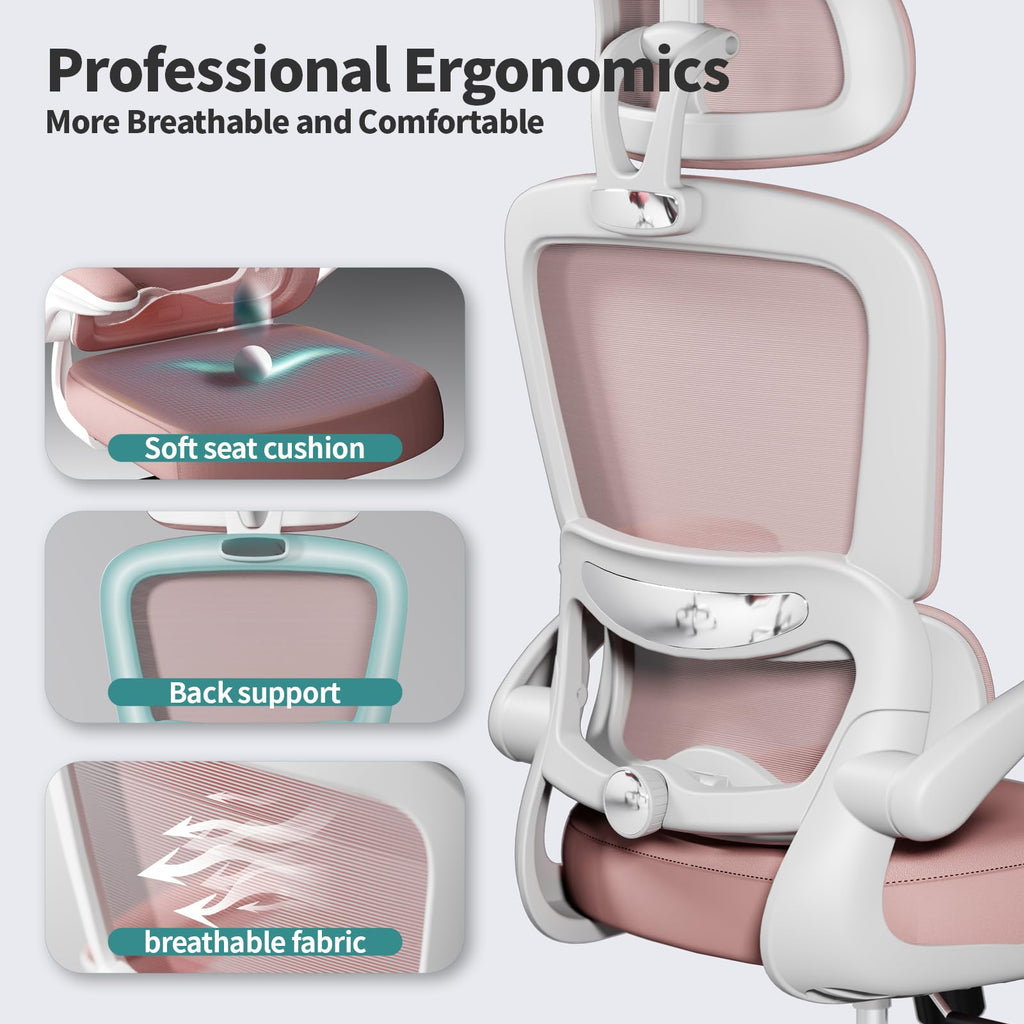 TRALT Office Chair Ergonomic Desk Chair, 330 LBS Home Mesh Office Desk Chairs with Wheels, Comfortable Gaming Chairs (White)