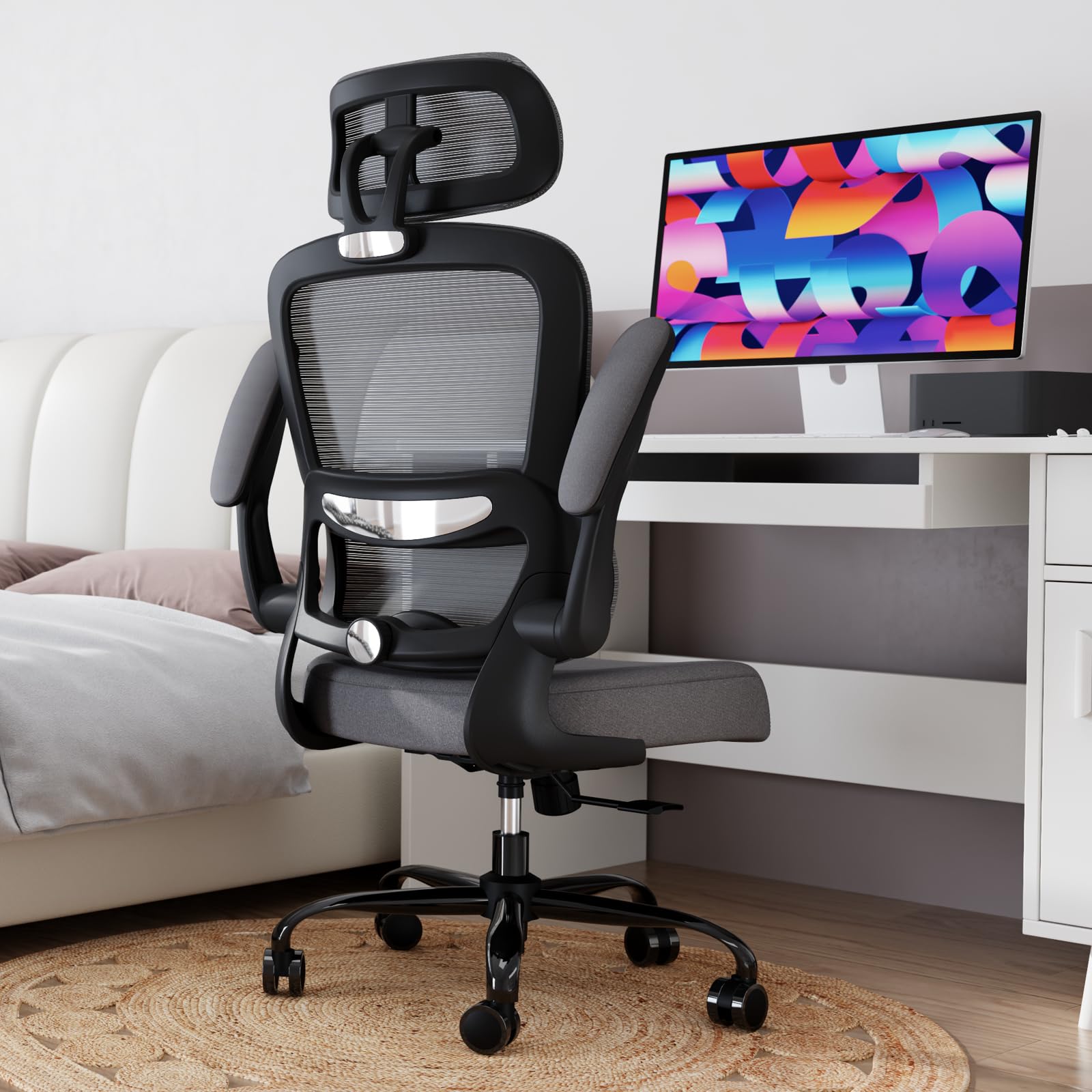 TRALT Office Chair Ergonomic Desk Chair, 330 LBS Home Mesh Office Desk Chairs with Wheels, Comfortable Gaming Chairs (White)