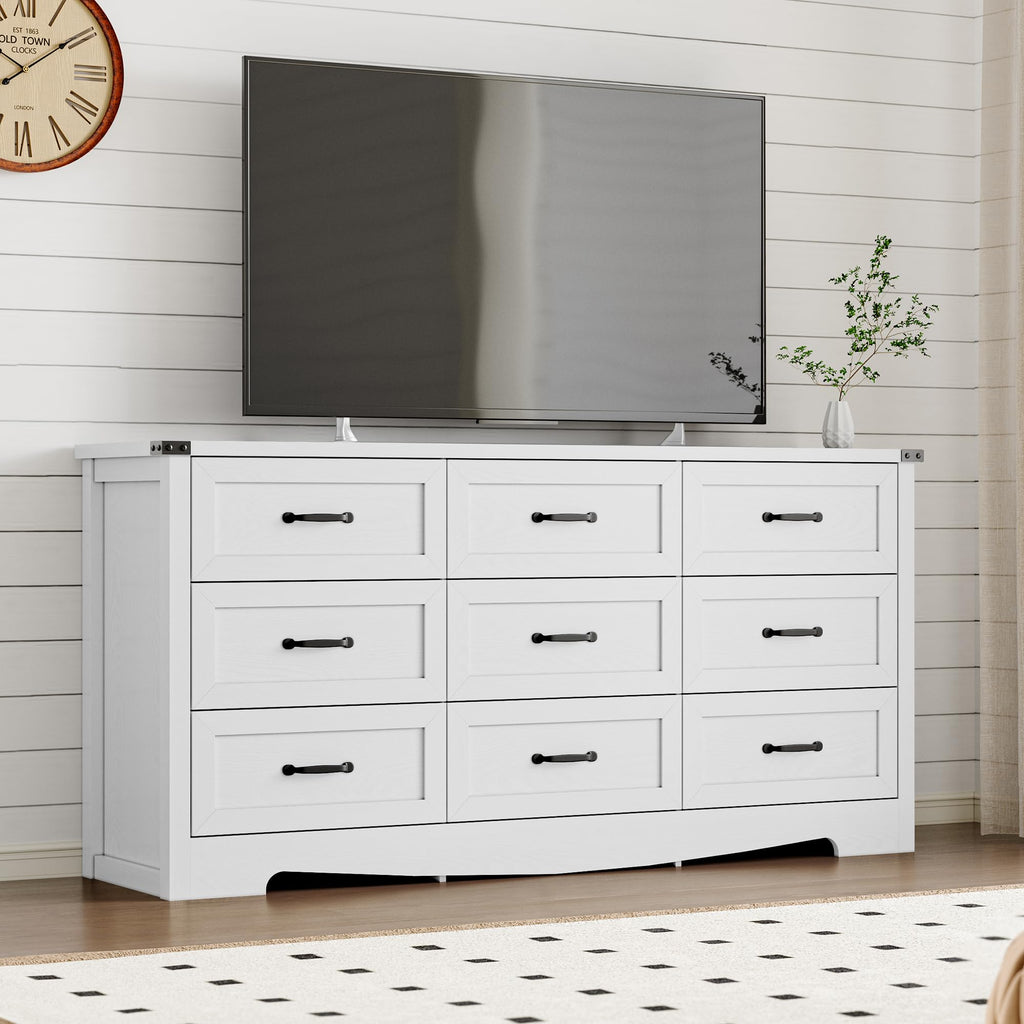 BORNOON 9-Drawer Dresser for Bedroom, Modern Wooden Chest of Drawers with Metal Handles, Anti-Tipping Design, Sturdy and Stable Storage Organizer for Living Room, Entryway, Home Office