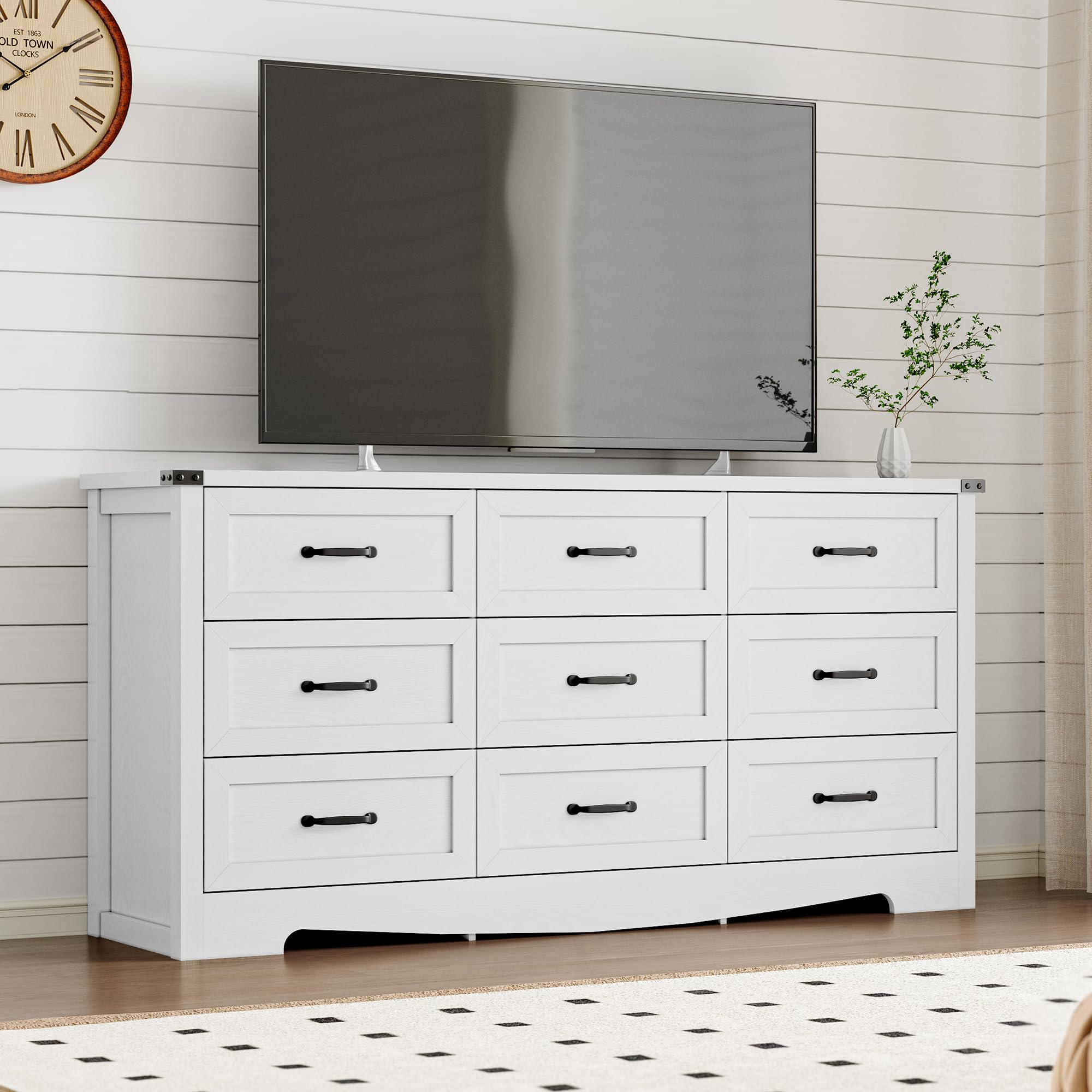 BORNOON 9-Drawer Dresser for Bedroom, Modern Wooden Chest of Drawers with Metal Handles, Anti-Tipping Design, Sturdy and Stable Storage Organizer for Living Room, Entryway, Home Office