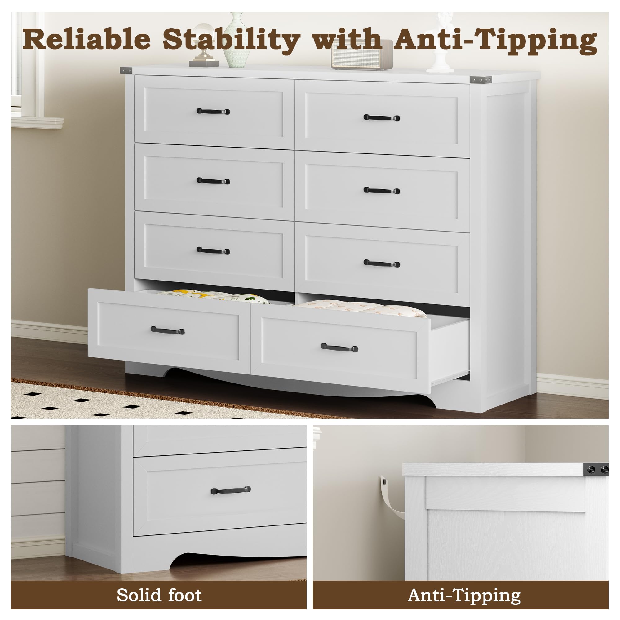 BORNOON 9-Drawer Dresser for Bedroom, Modern Wooden Chest of Drawers with Metal Handles, Anti-Tipping Design, Sturdy and Stable Storage Organizer for Living Room, Entryway, Home Office