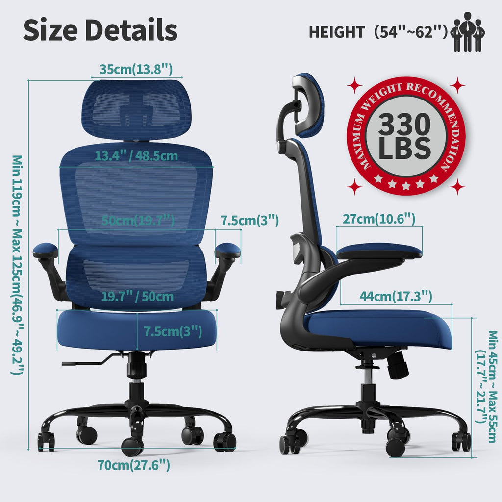TRALT Office Chair Ergonomic Desk Chair, 330 LBS Home Mesh Office Desk Chairs with Wheels, Comfortable Gaming Chairs (White)