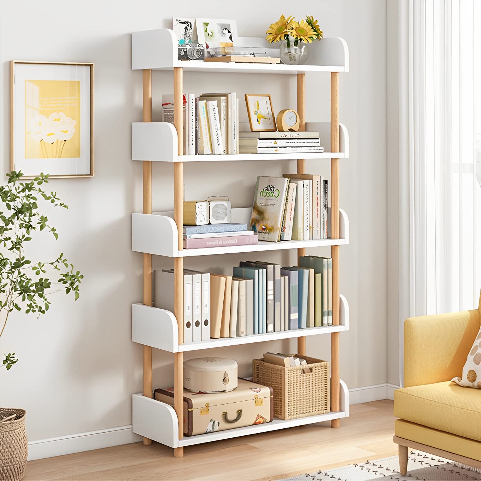 OSCHF 3-Tier Wooden Open Bookcase - Modern Display Bookshelf with Top Edge and Solid Wood Frame for Home and Office, Storage Cabinet, Oak