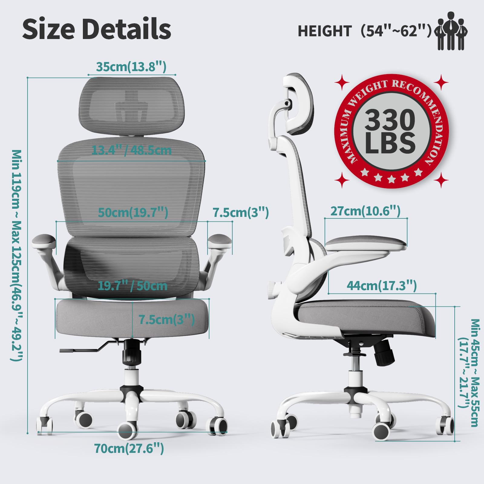 TRALT Office Chair Ergonomic Desk Chair, 330 LBS Home Mesh Office Desk Chairs with Wheels, Comfortable Gaming Chairs (White)