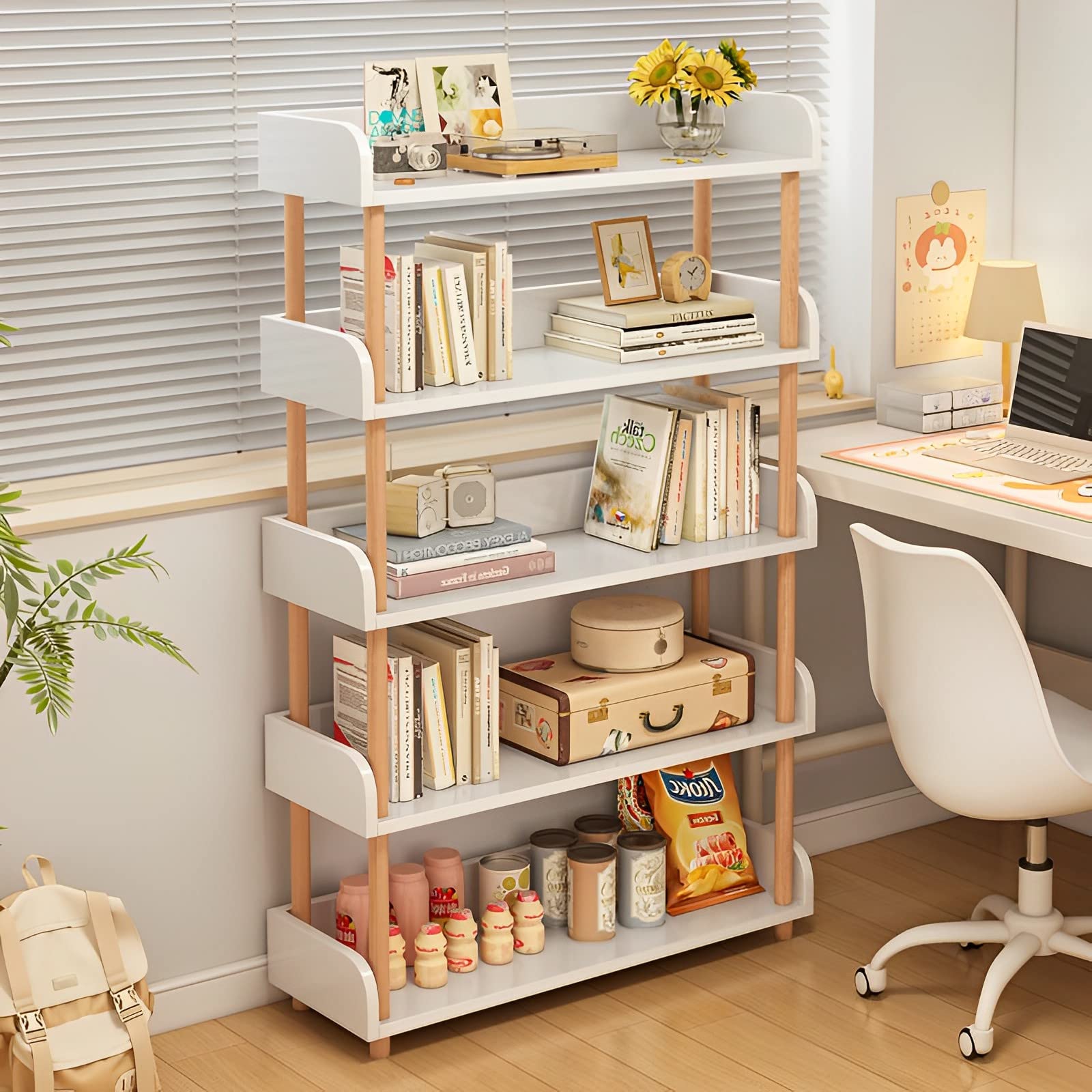 OSCHF 3-Tier Wooden Open Bookcase - Modern Display Bookshelf with Top Edge and Solid Wood Frame for Home and Office, Storage Cabinet, Oak