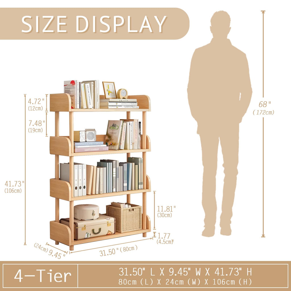 OSCHF 3-Tier Wooden Open Bookcase - Modern Display Bookshelf with Top Edge and Solid Wood Frame for Home and Office, Storage Cabinet, Oak