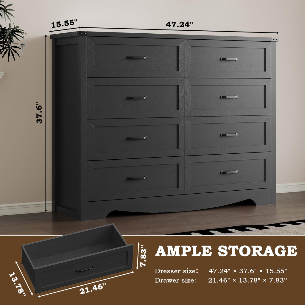 BORNOON 9-Drawer Dresser for Bedroom, Modern Wooden Chest of Drawers with Metal Handles, Anti-Tipping Design, Sturdy and Stable Storage Organizer for Living Room, Entryway, Home Office