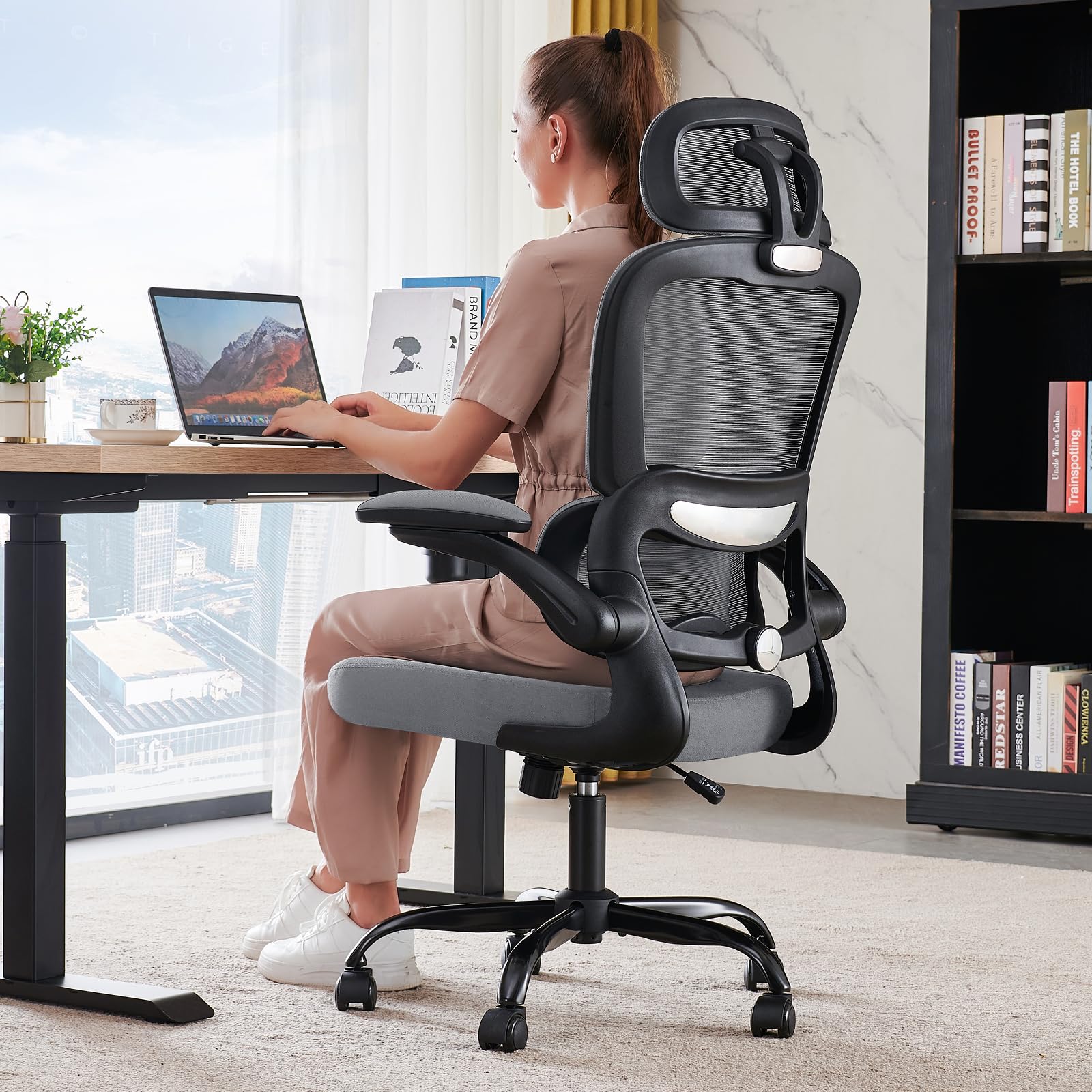 TRALT Office Chair Ergonomic Desk Chair, 330 LBS Home Mesh Office Desk Chairs with Wheels, Comfortable Gaming Chairs (White)
