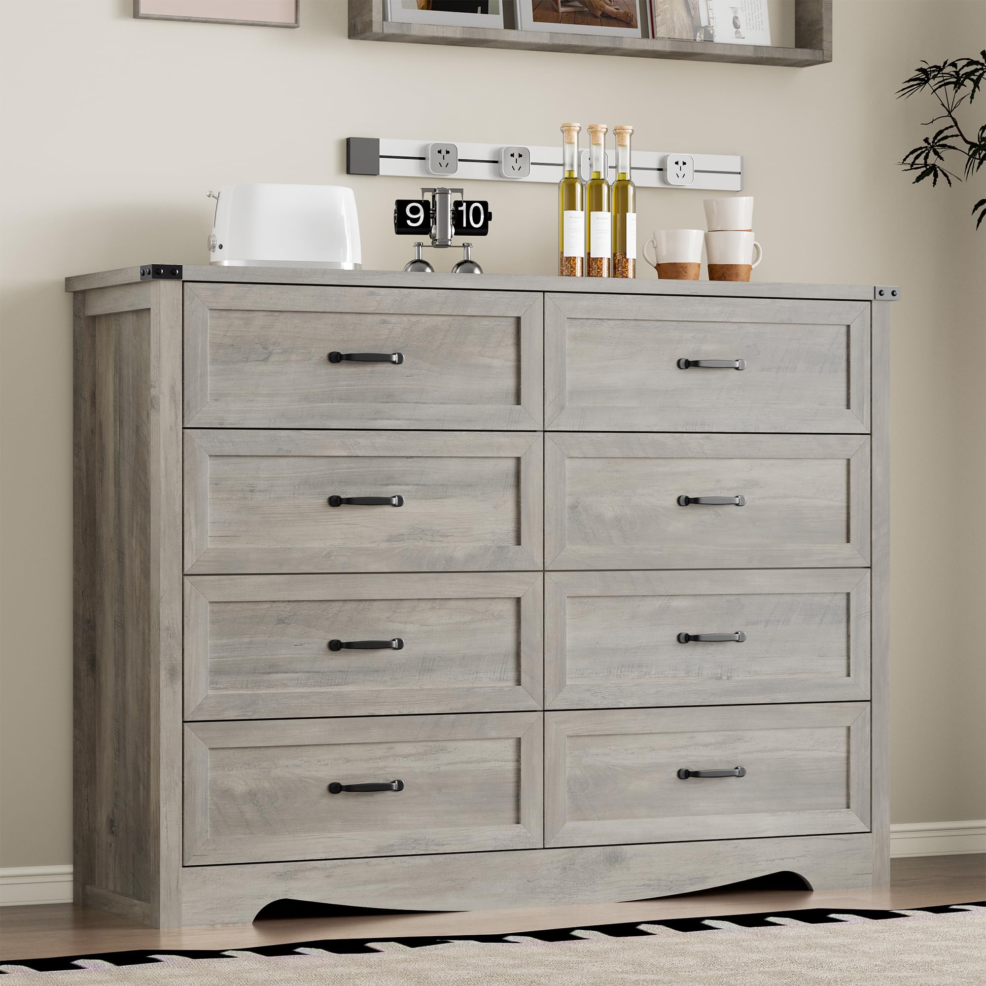 BORNOON 9-Drawer Dresser for Bedroom, Modern Wooden Chest of Drawers with Metal Handles, Anti-Tipping Design, Sturdy and Stable Storage Organizer for Living Room, Entryway, Home Office