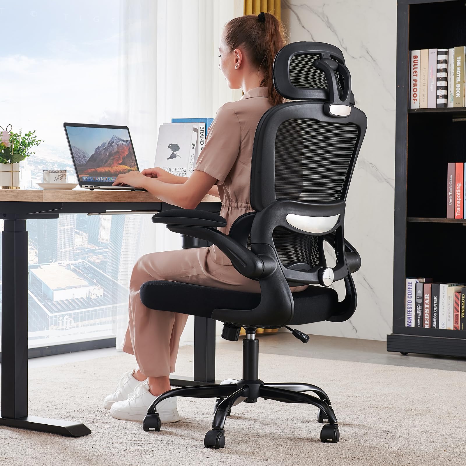 TRALT Office Chair Ergonomic Desk Chair, 330 LBS Home Mesh Office Desk Chairs with Wheels, Comfortable Gaming Chairs (White)