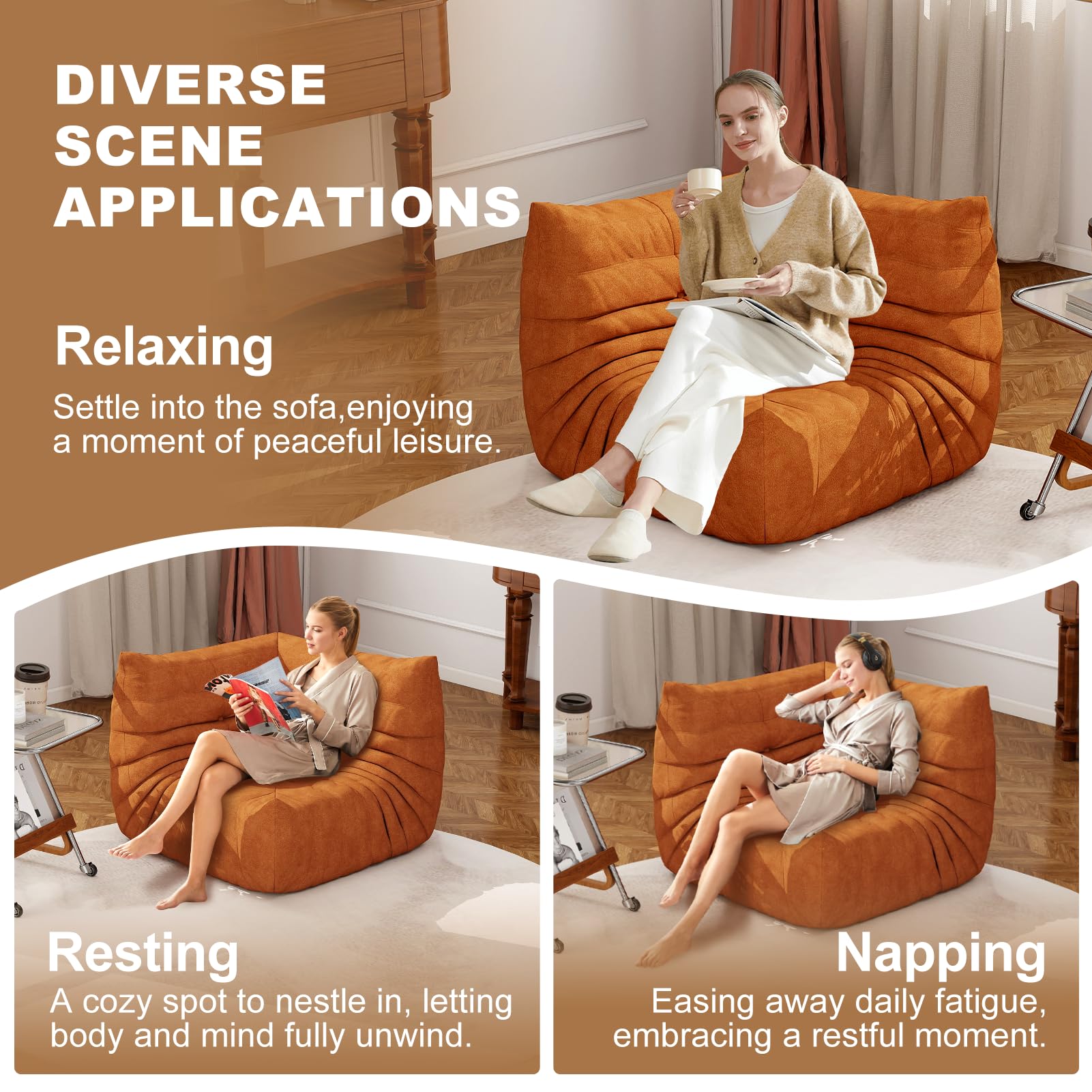 Snug Sofee Bean Bag Chairs for Adults, Bean Bag Sofa - Adult Size with Soft Waterproof Fabric for Living Room, Apartments, Reading Corner, Gaming, and Movie Venue (Gray)