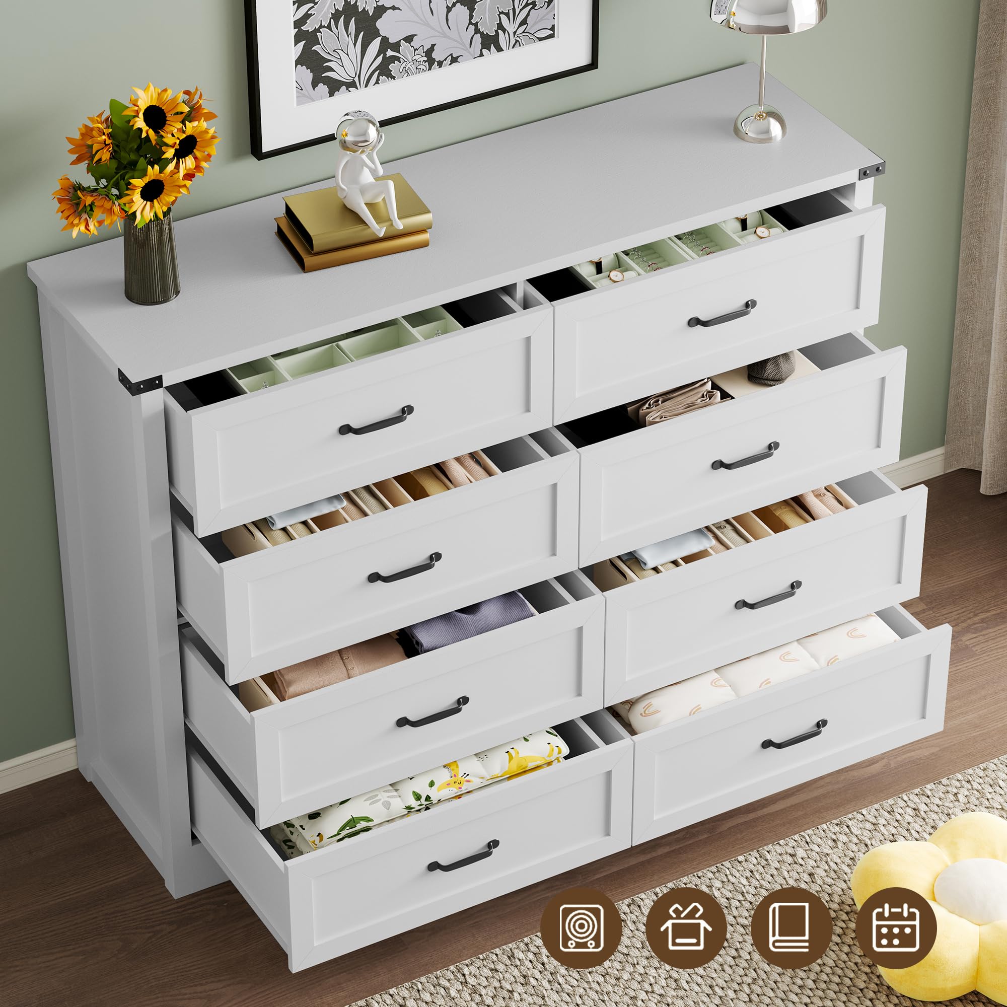 BORNOON 9-Drawer Dresser for Bedroom, Modern Wooden Chest of Drawers with Metal Handles, Anti-Tipping Design, Sturdy and Stable Storage Organizer for Living Room, Entryway, Home Office