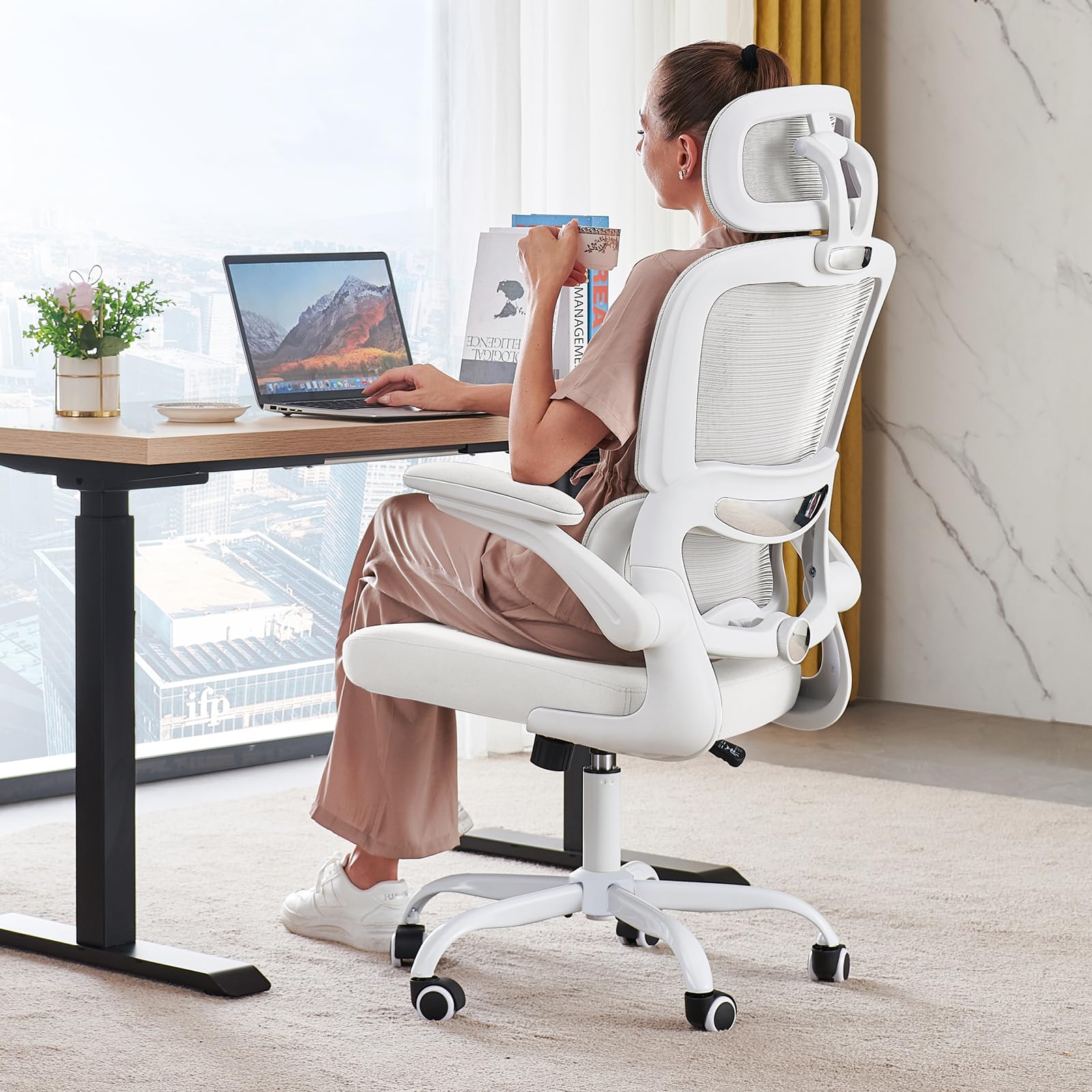 TRALT Office Chair Ergonomic Desk Chair, 330 LBS Home Mesh Office Desk Chairs with Wheels, Comfortable Gaming Chairs (White)