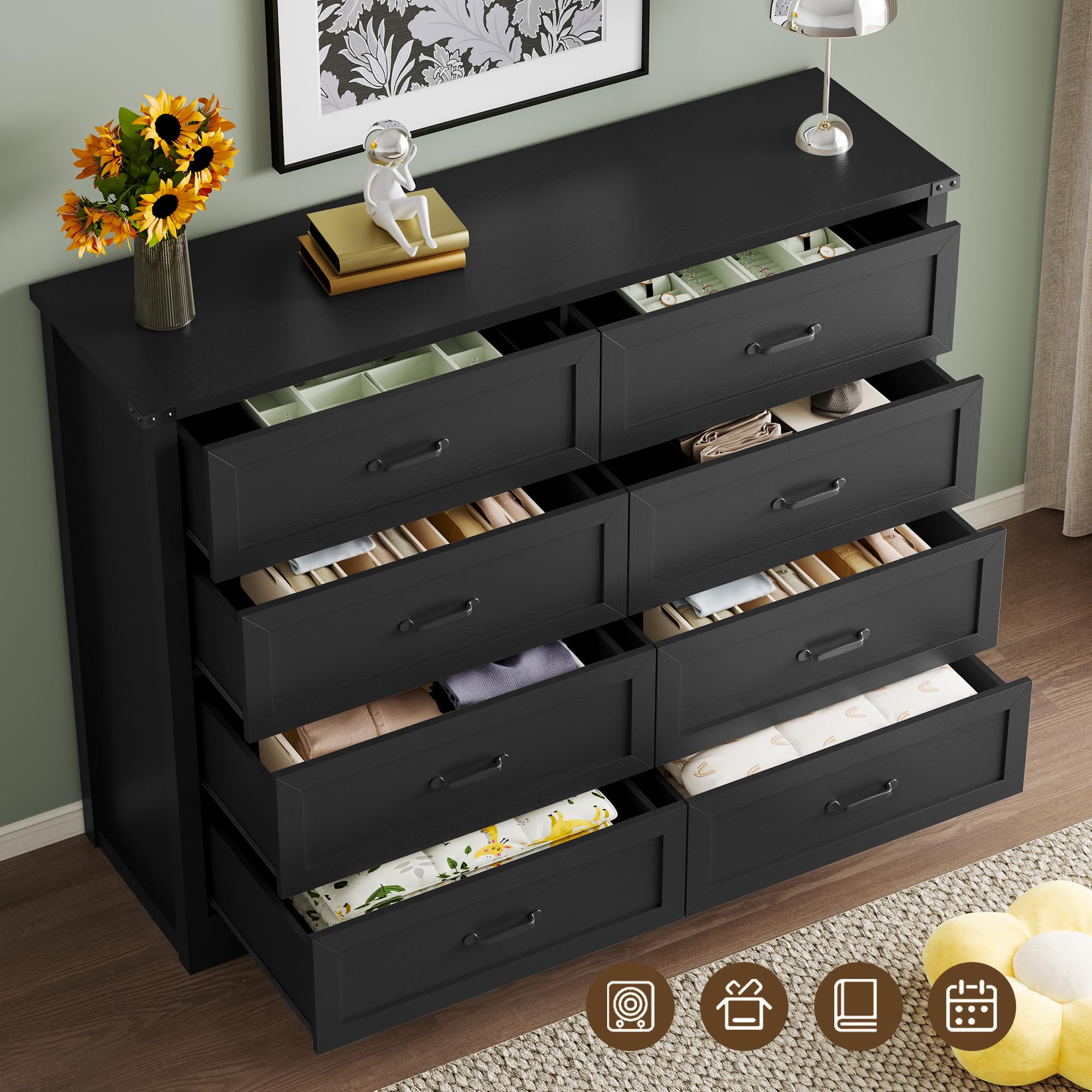 BORNOON 9-Drawer Dresser for Bedroom, Modern Wooden Chest of Drawers with Metal Handles, Anti-Tipping Design, Sturdy and Stable Storage Organizer for Living Room, Entryway, Home Office