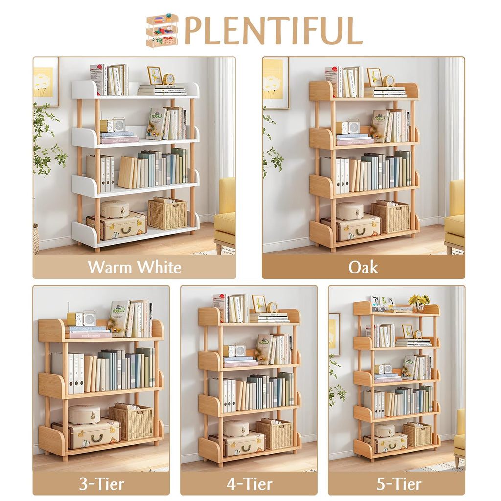 OSCHF 3-Tier Wooden Open Bookcase - Modern Display Bookshelf with Top Edge and Solid Wood Frame for Home and Office, Storage Cabinet, Oak