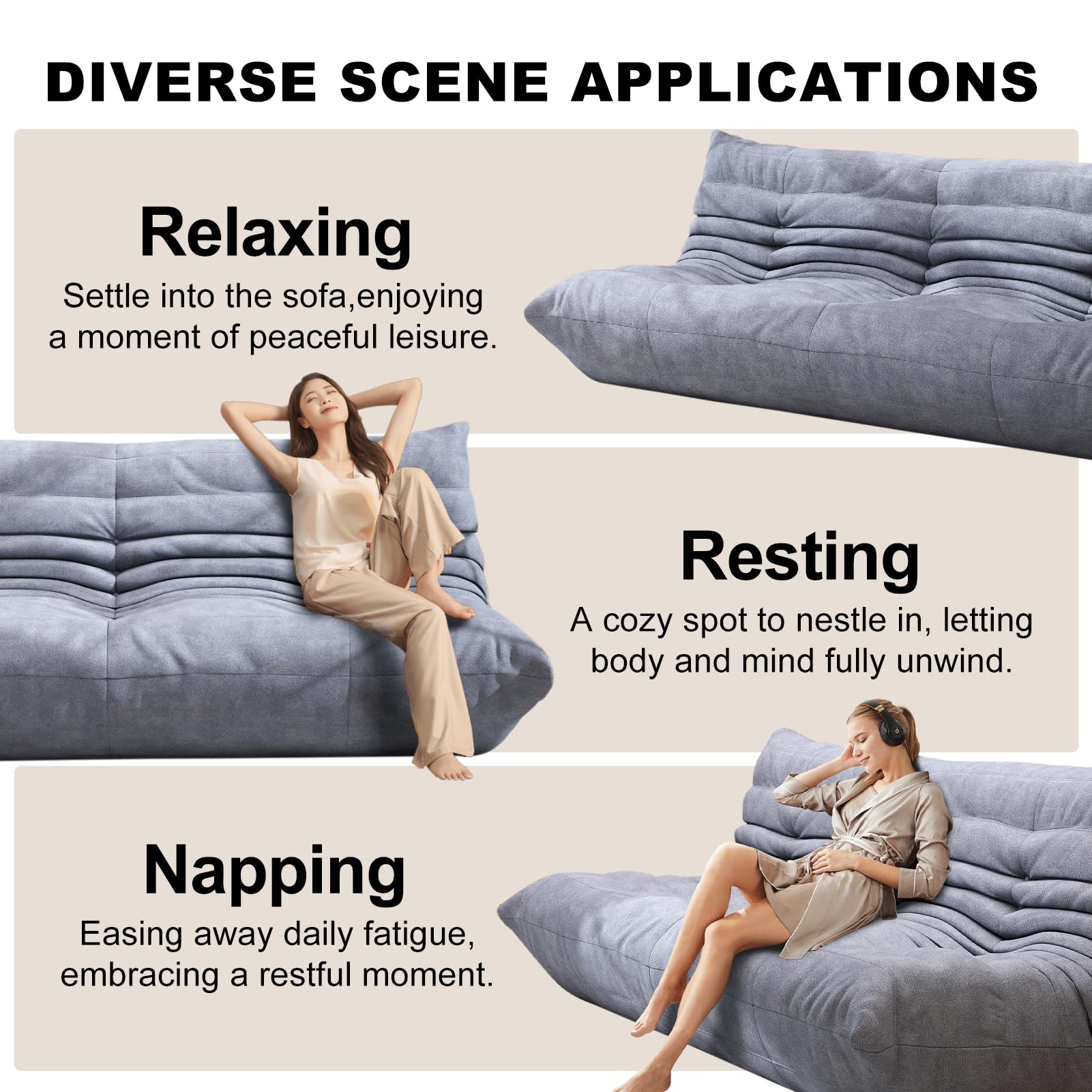 Snug Sofee Bean Bag Chairs for Adults, Bean Bag Sofa - Adult Size with Soft Waterproof Fabric for Living Room, Apartments, Reading Corner, Gaming, and Movie Venue (Gray)