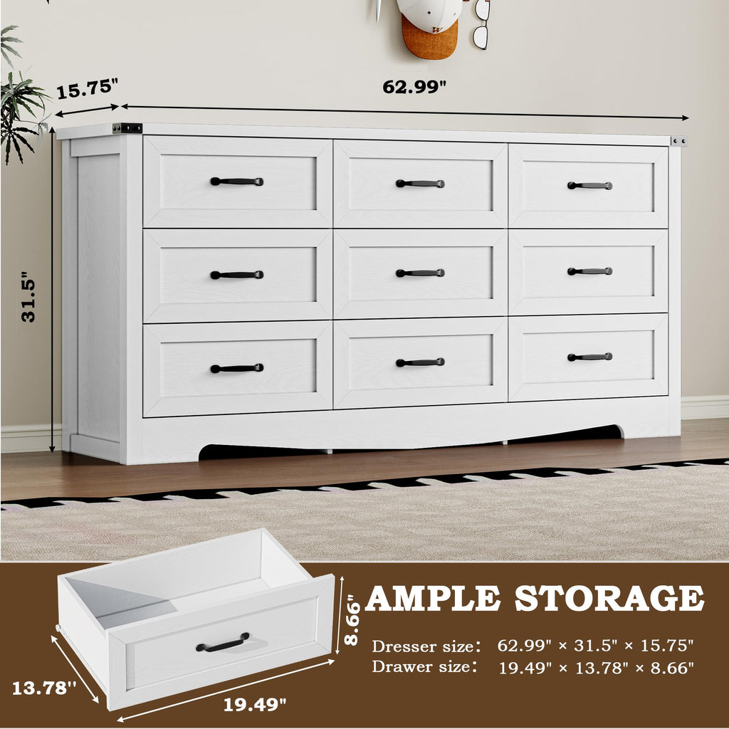 BORNOON 9-Drawer Dresser for Bedroom, Modern Wooden Chest of Drawers with Metal Handles, Anti-Tipping Design, Sturdy and Stable Storage Organizer for Living Room, Entryway, Home Office