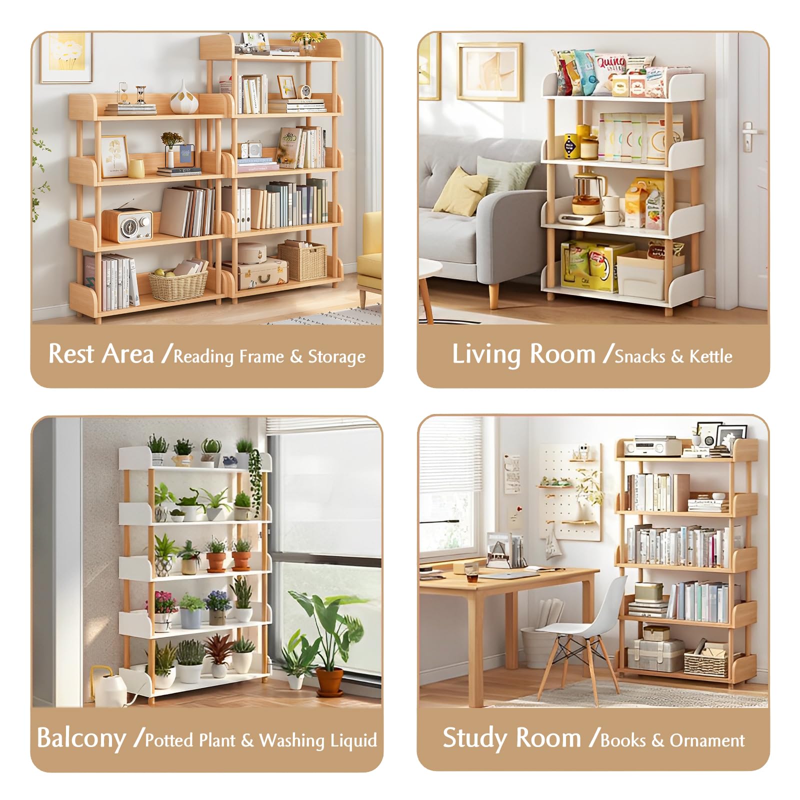 OSCHF 3-Tier Wooden Open Bookcase - Modern Display Bookshelf with Top Edge and Solid Wood Frame for Home and Office, Storage Cabinet, Oak